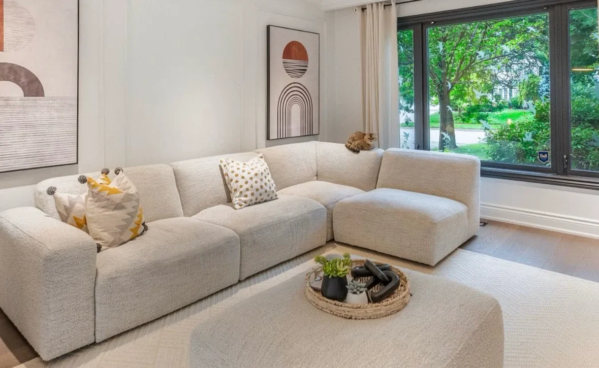 Cream Sectional Sofa with Ottoman - photo 3