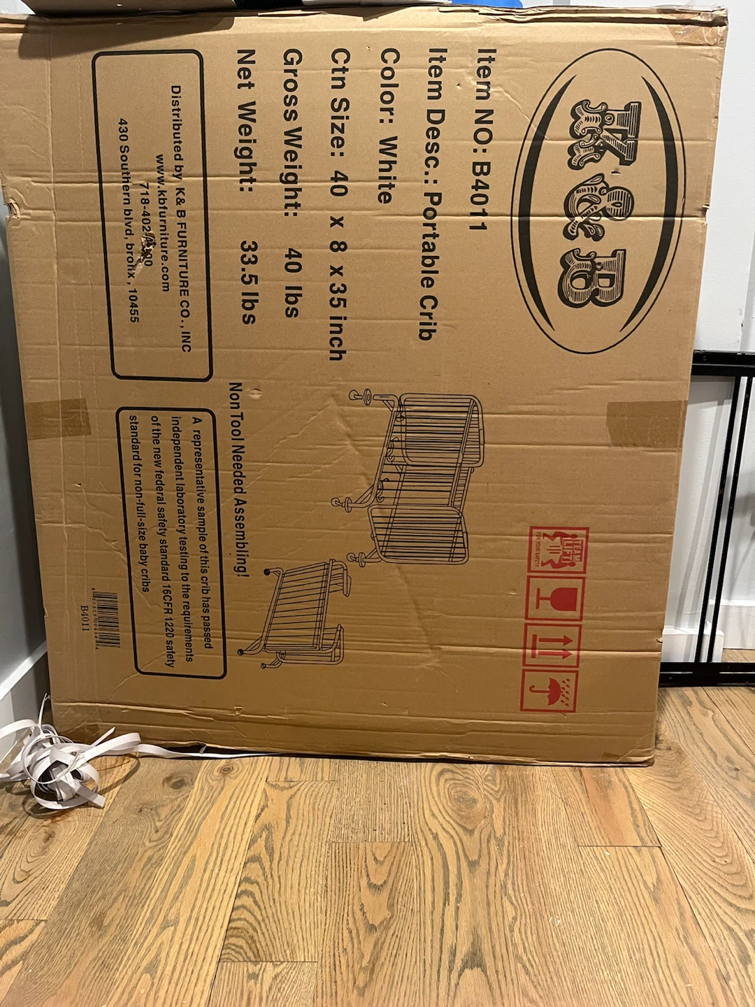 K&B Portable Crib - White B4011