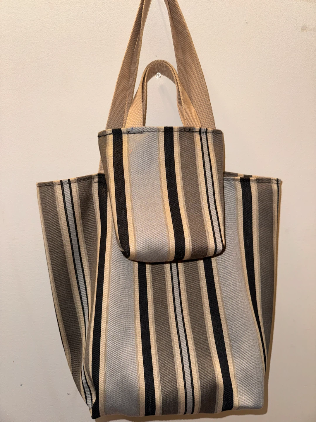 Striped Canvas Tote Bag with Pouch ( combo pack )
