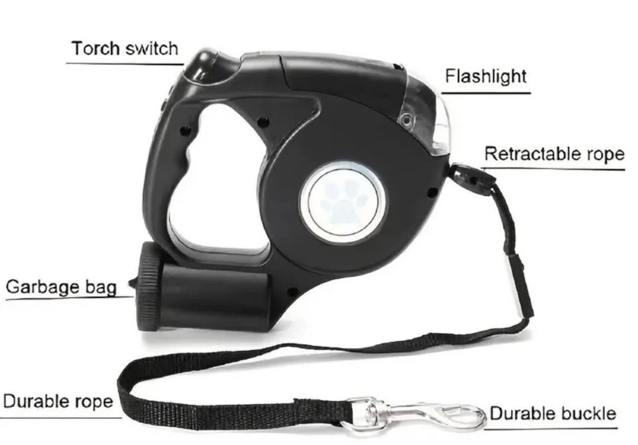 Blue Retractable Dog Leash with Flashlight