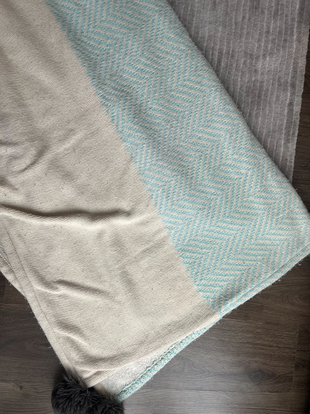 Indigo Blanket with Pom Poms