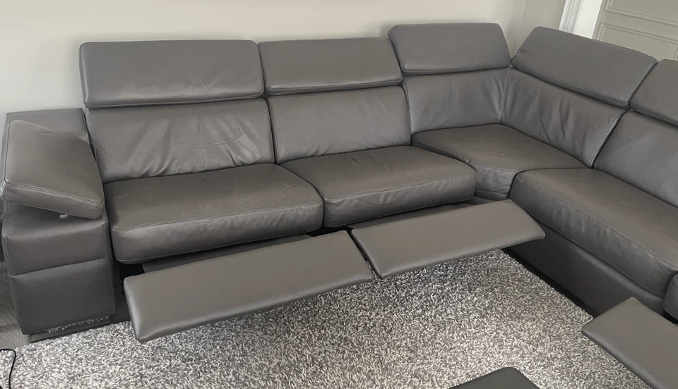 Modern  Palliser Grey Leather Sectional Sofa with Recliners - photo 2
