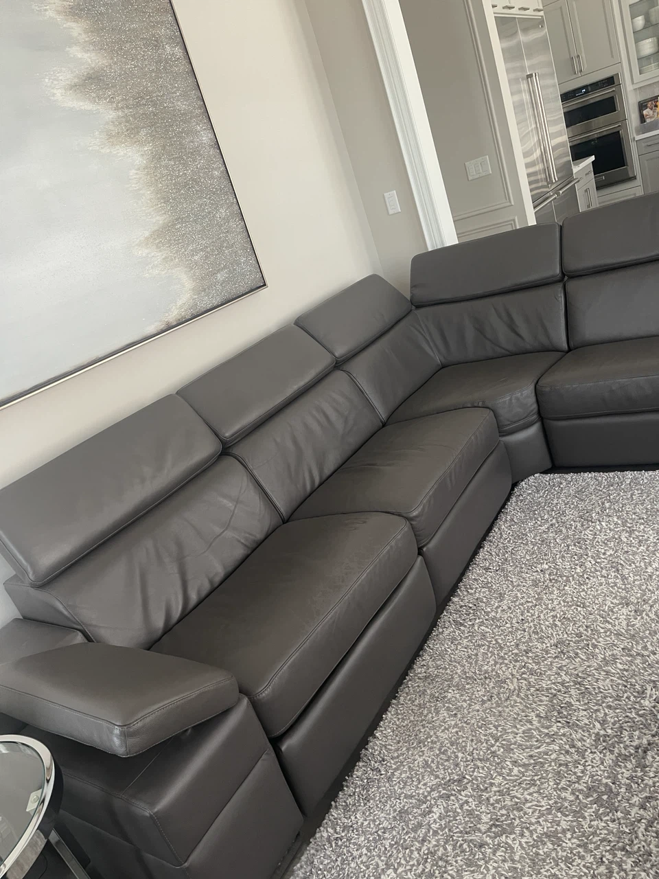 Modern  Palliser Grey Leather Sectional Sofa with Recliners - photo 3