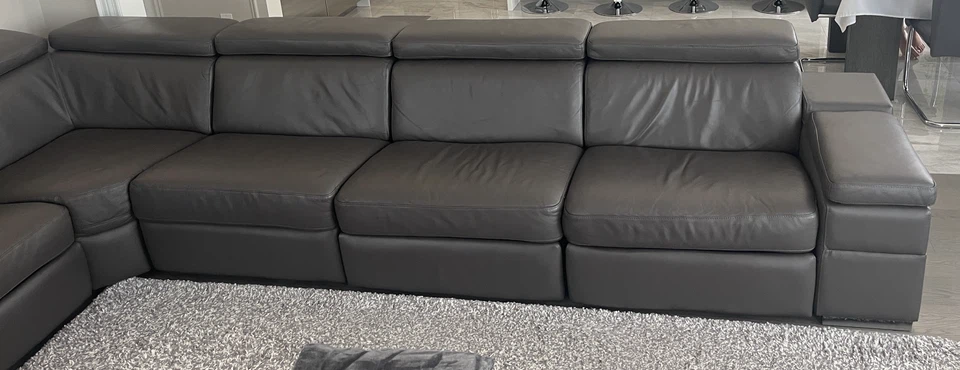 Modern  Palliser Grey Leather Sectional Sofa with Recliners - photo 5
