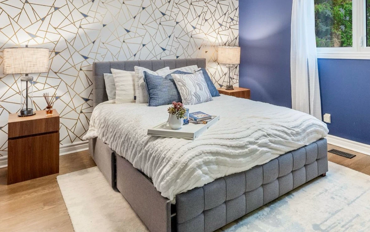Grey Upholstered Bed Frame with Storage