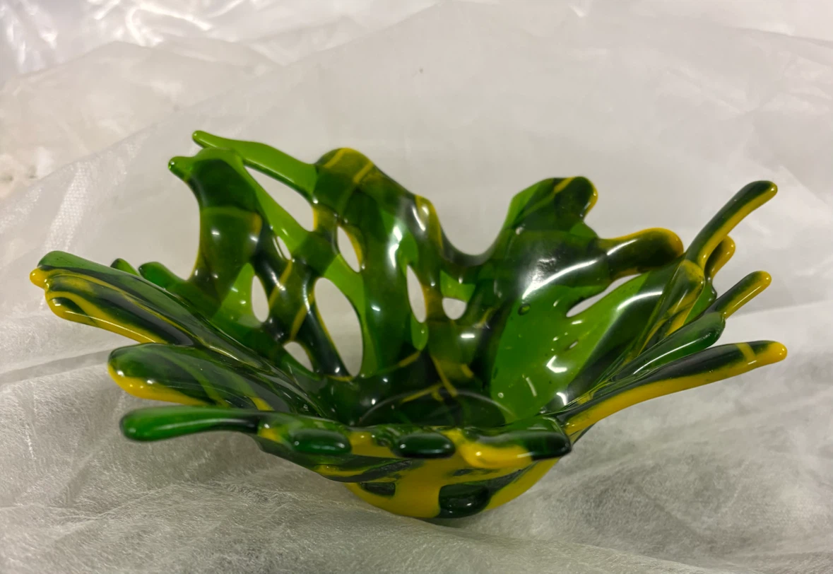 Green and Yellow Swirl Art Glass Bowl