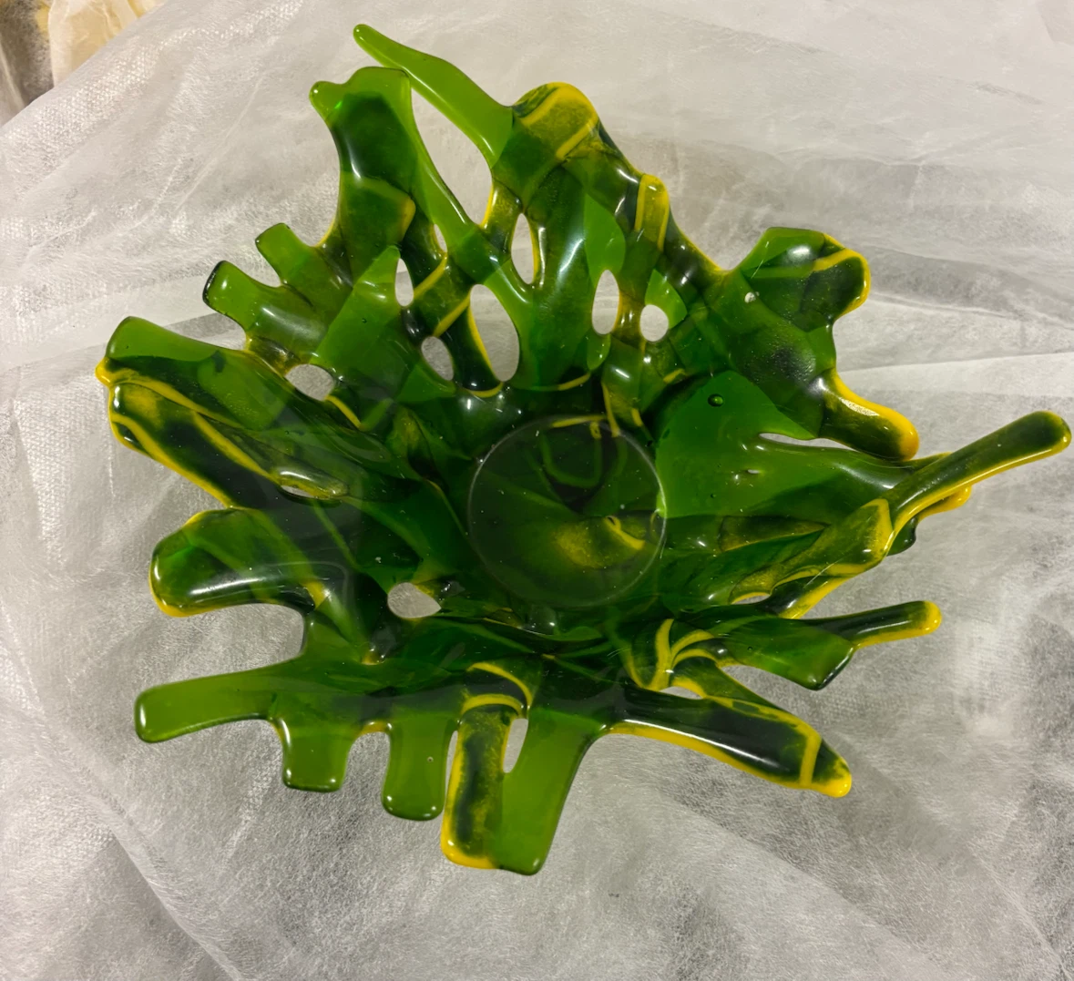 Green and Yellow Swirl Art Glass Bowl - photo 2