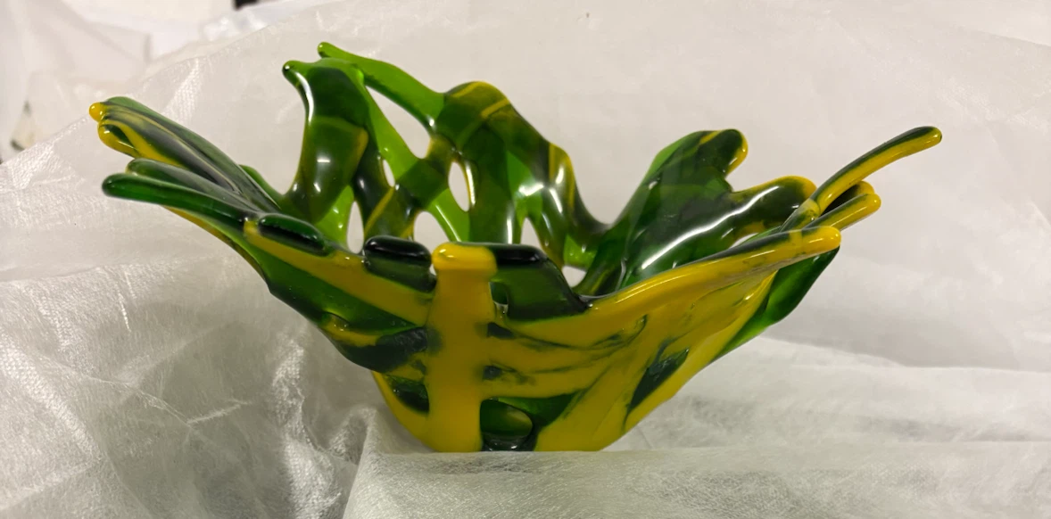 Green and Yellow Swirl Art Glass Bowl - photo 3