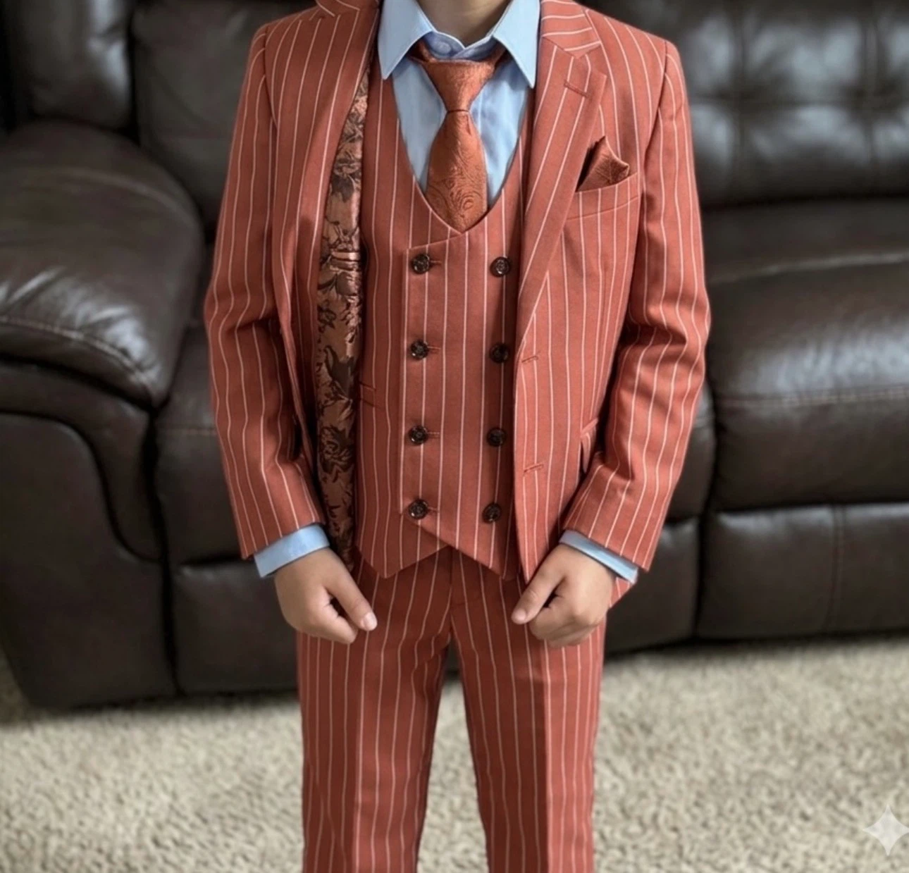 3-Piece Boys Pinstripe Suit