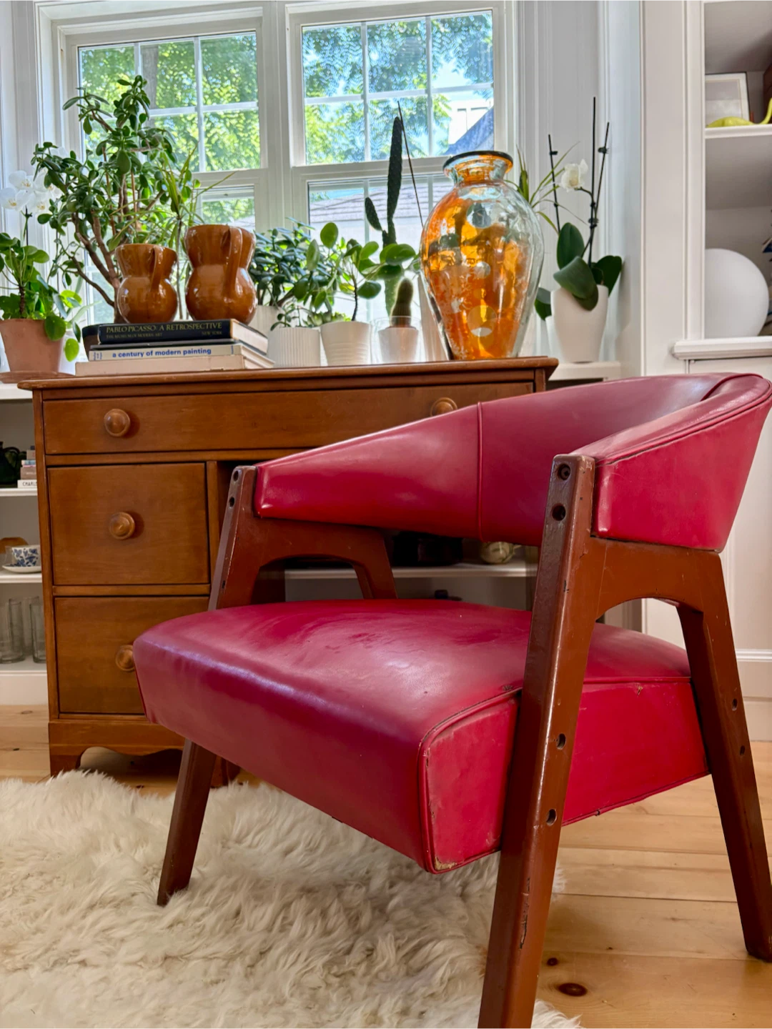Red Mid-Century Modern Accent Chair