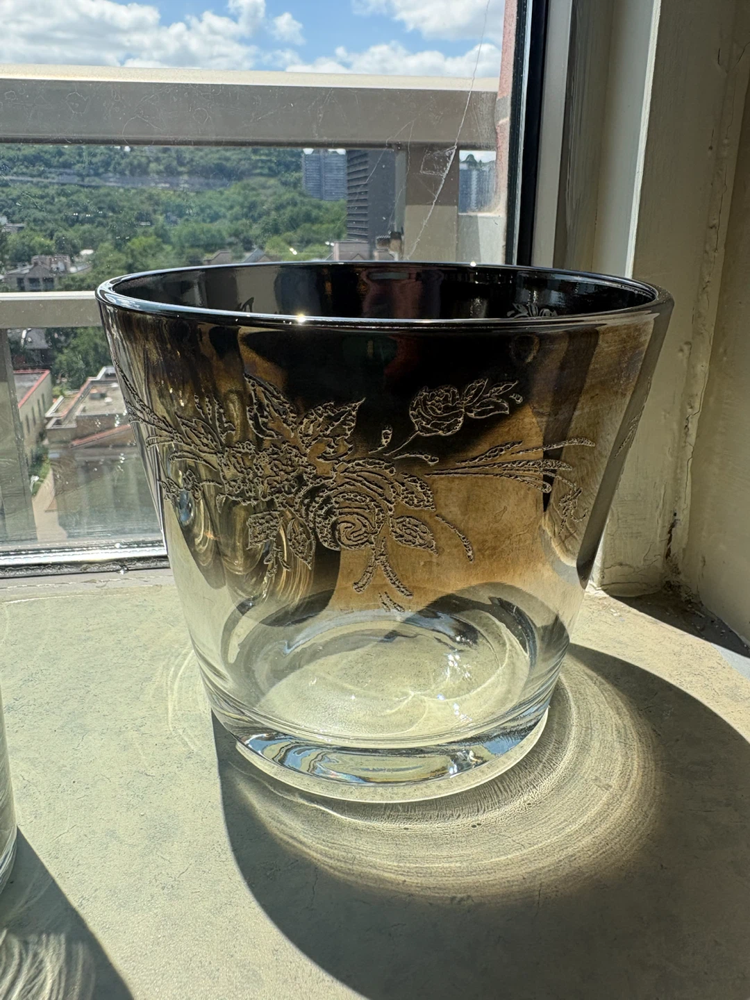 Set of 6 Highball Glasses and Ice Bucket with Floral Etching - photo 2