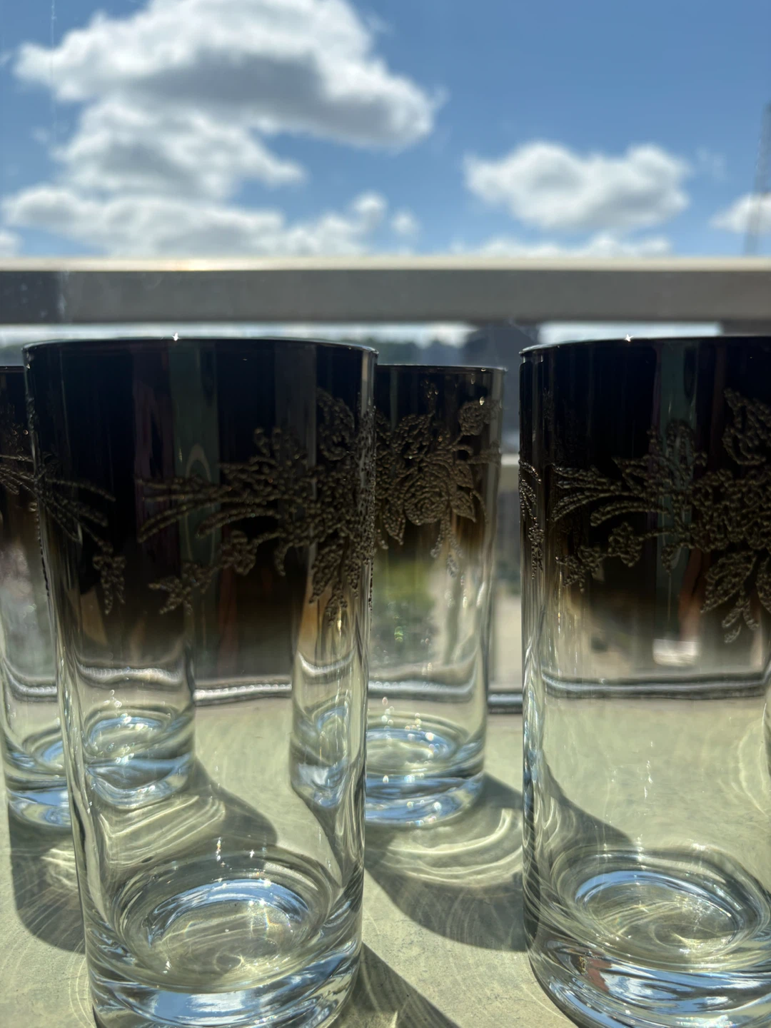 Set of 6 Highball Glasses and Ice Bucket with Floral Etching - photo 3