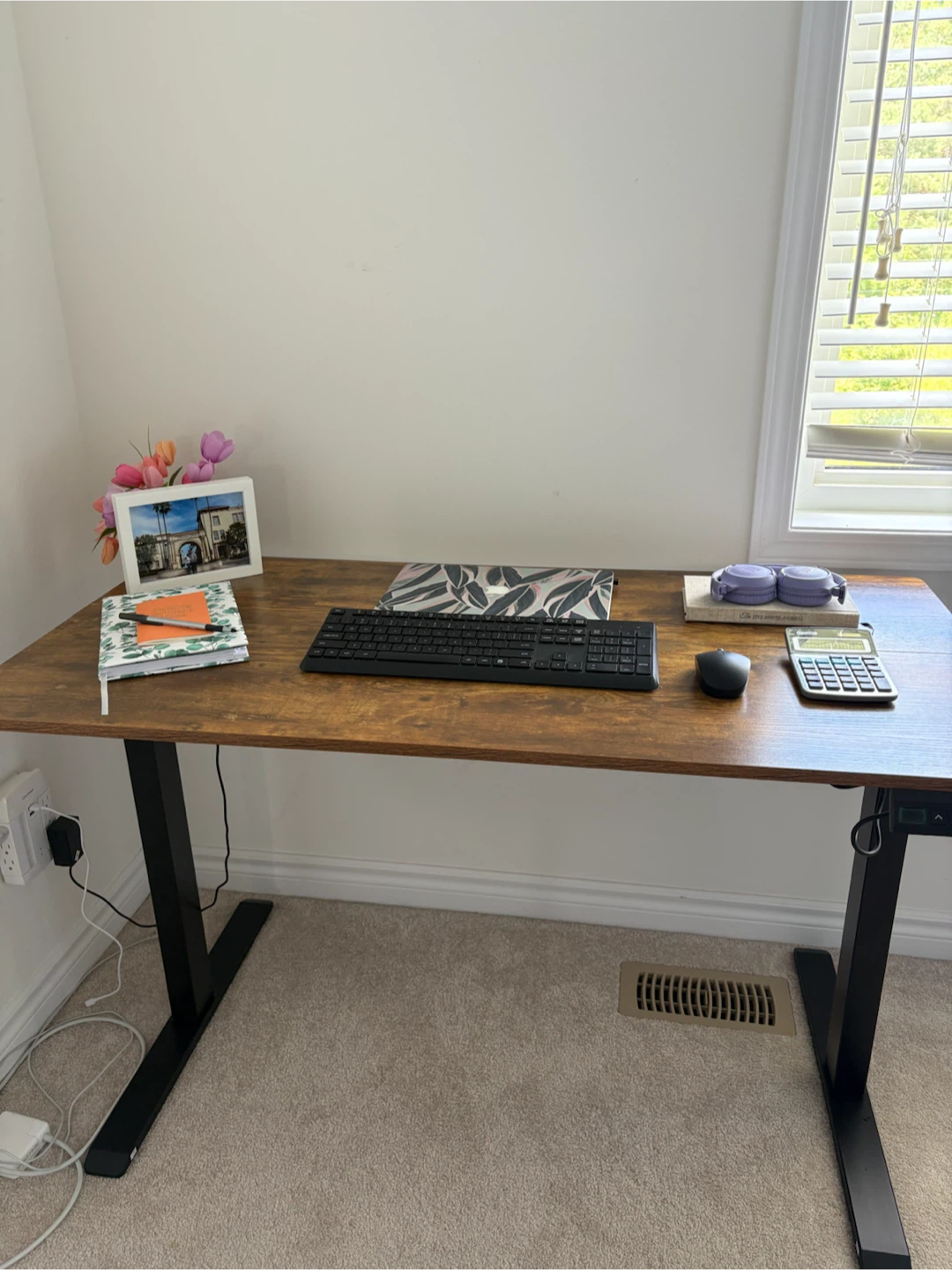 Adjustable Standing Desk with Rustic Wood Finish