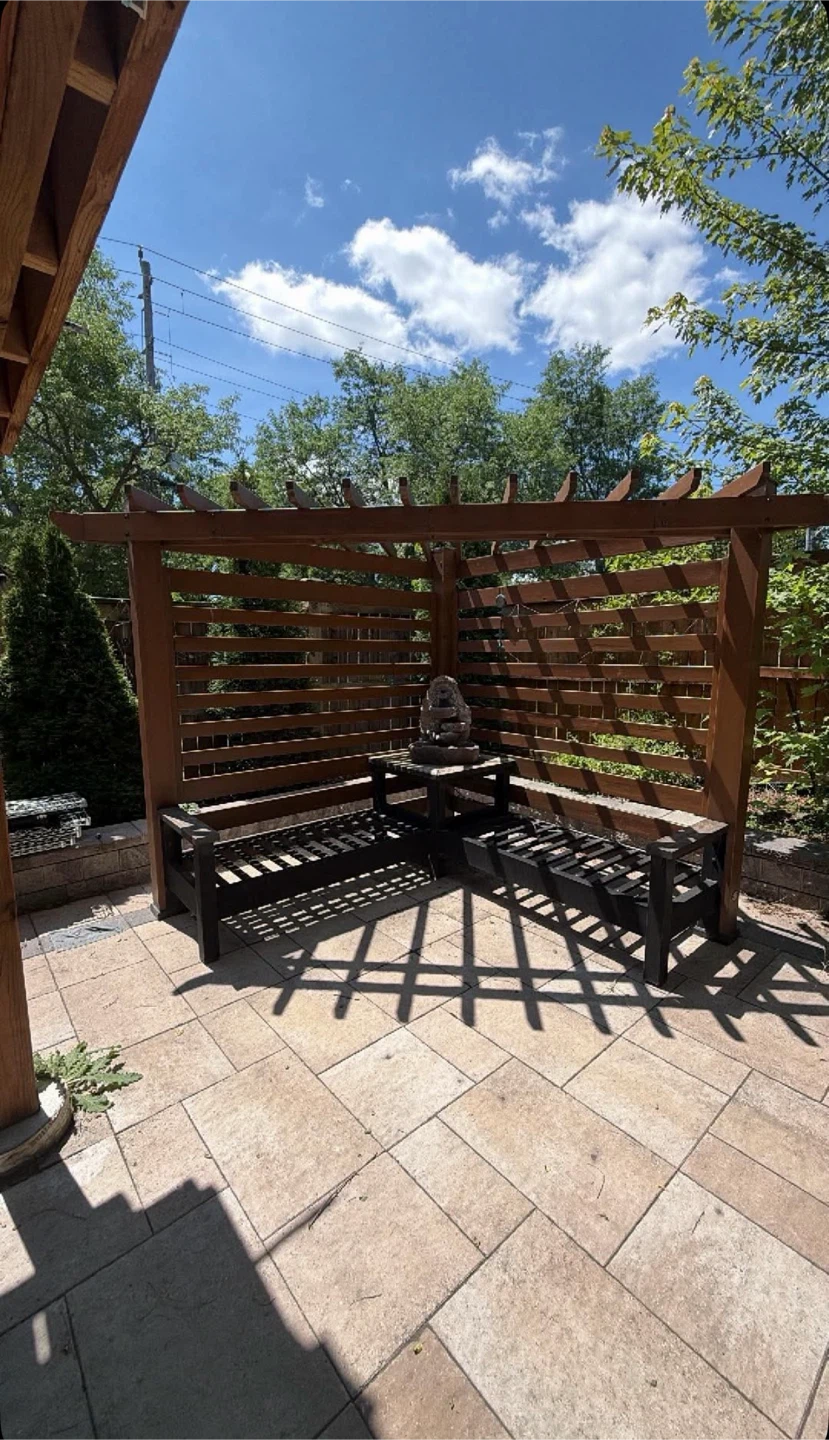 Wooden Pergola with Built-in Benches