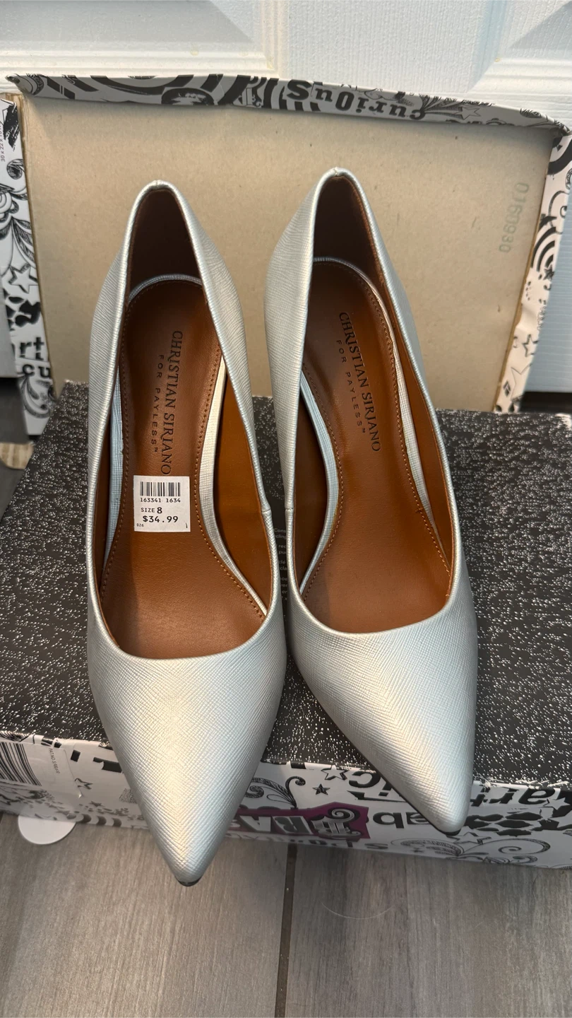 New Christian Siriano Silver Pointed Toe Heels - Size 8