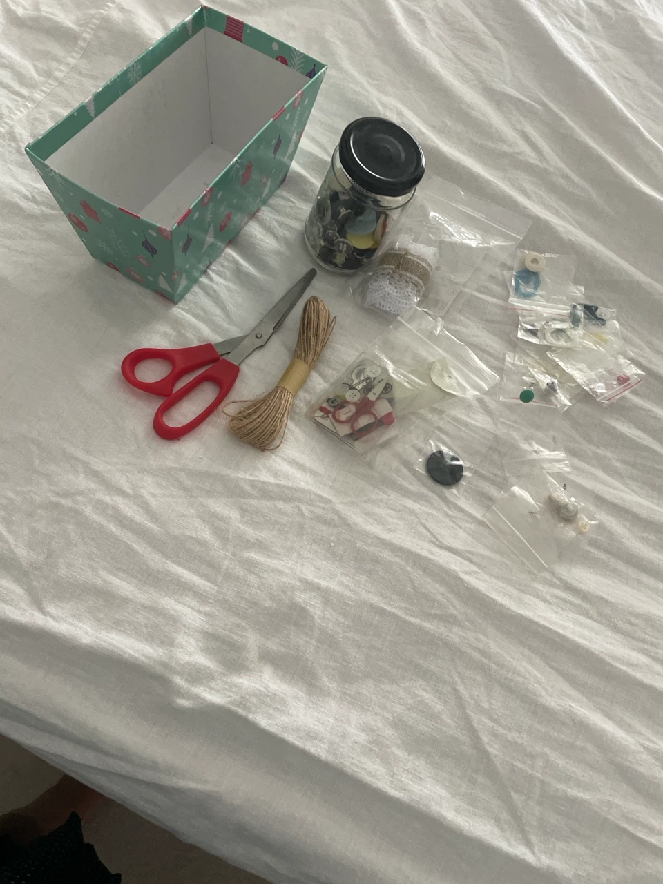 Crafting Kit with Buttons, Scissors, and Twine