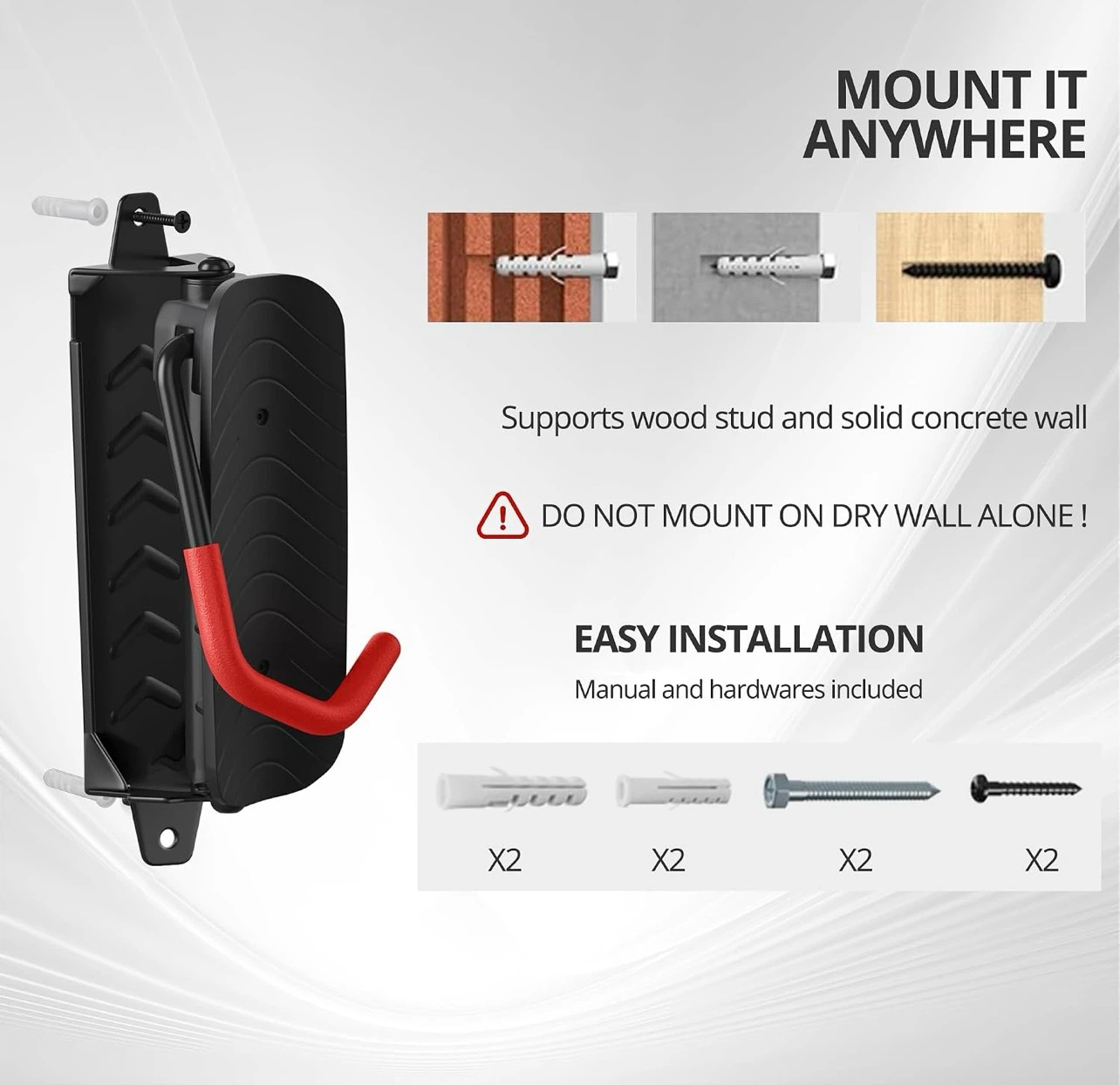 Adjustable Wall Mount Bike Hook Hanger - photo 4
