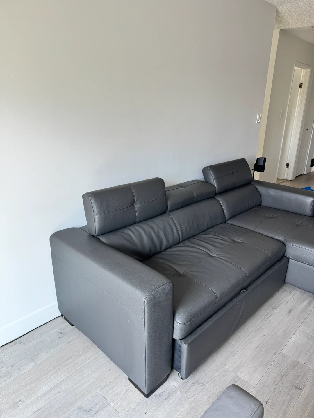 Grey Leather Sectional Sofa Bed with Storage - photo 2