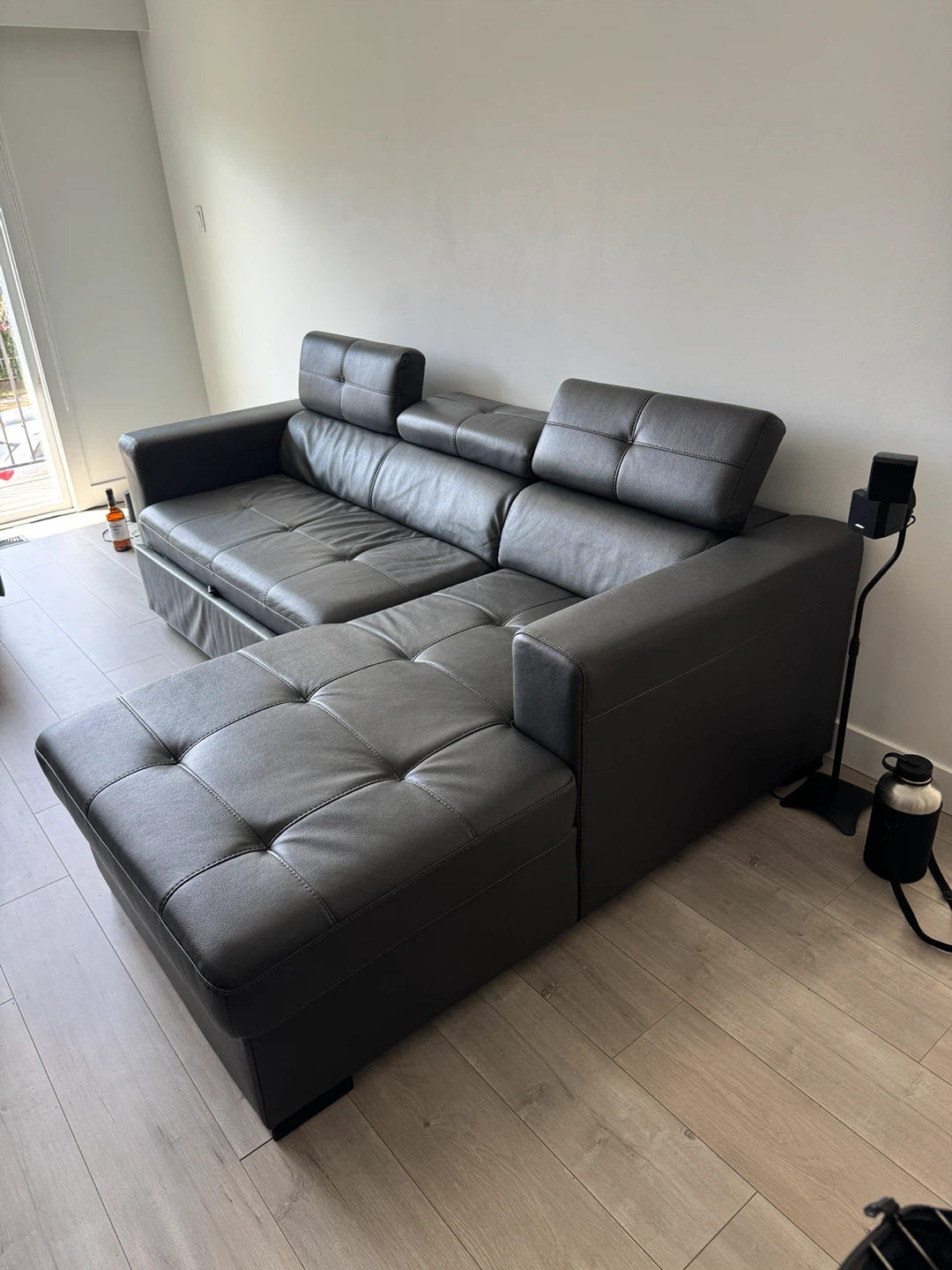 Grey Leather Sectional Sofa Bed with Storage - photo 3