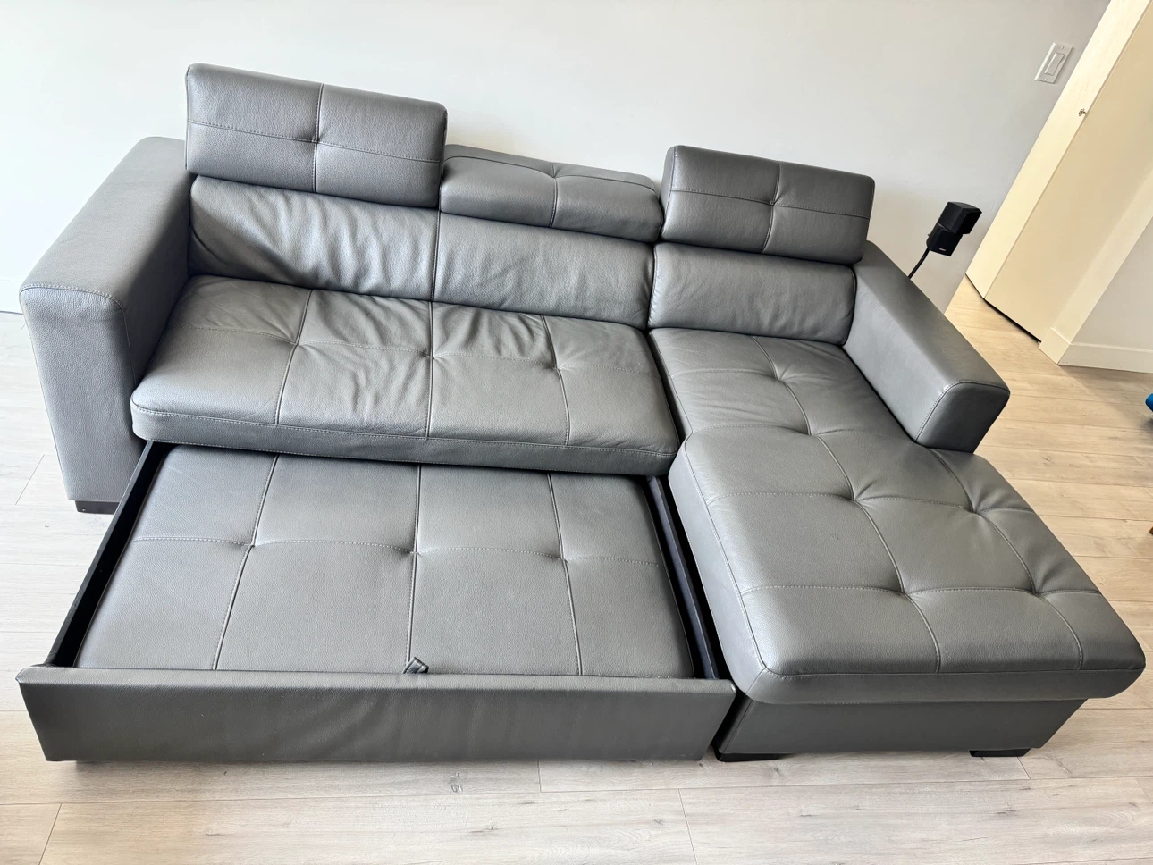 Grey Leather Sectional Sofa Bed with Storage - photo 4
