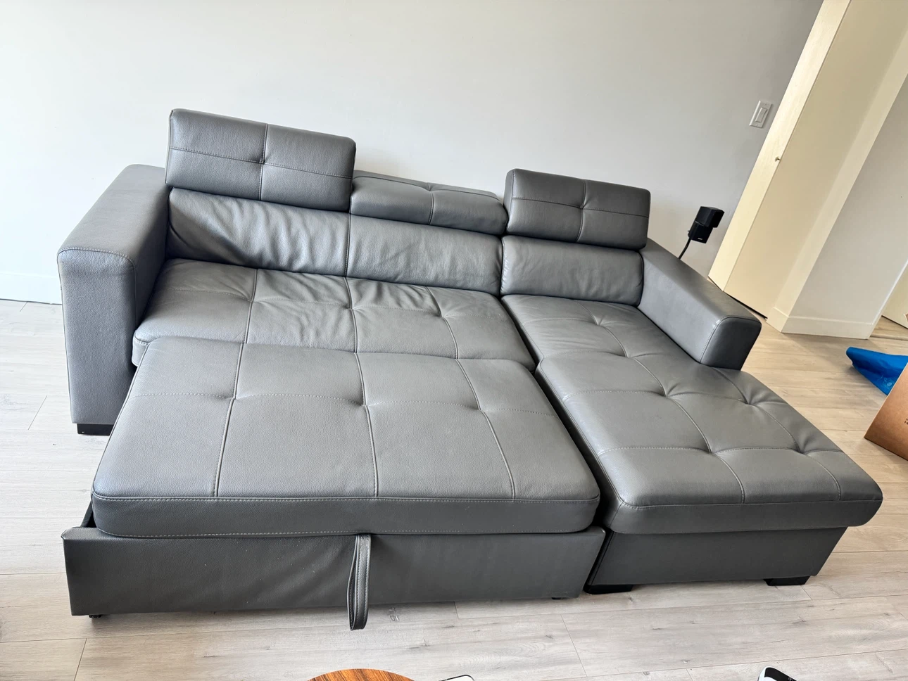 Grey Leather Sectional Sofa Bed with Storage - photo 5