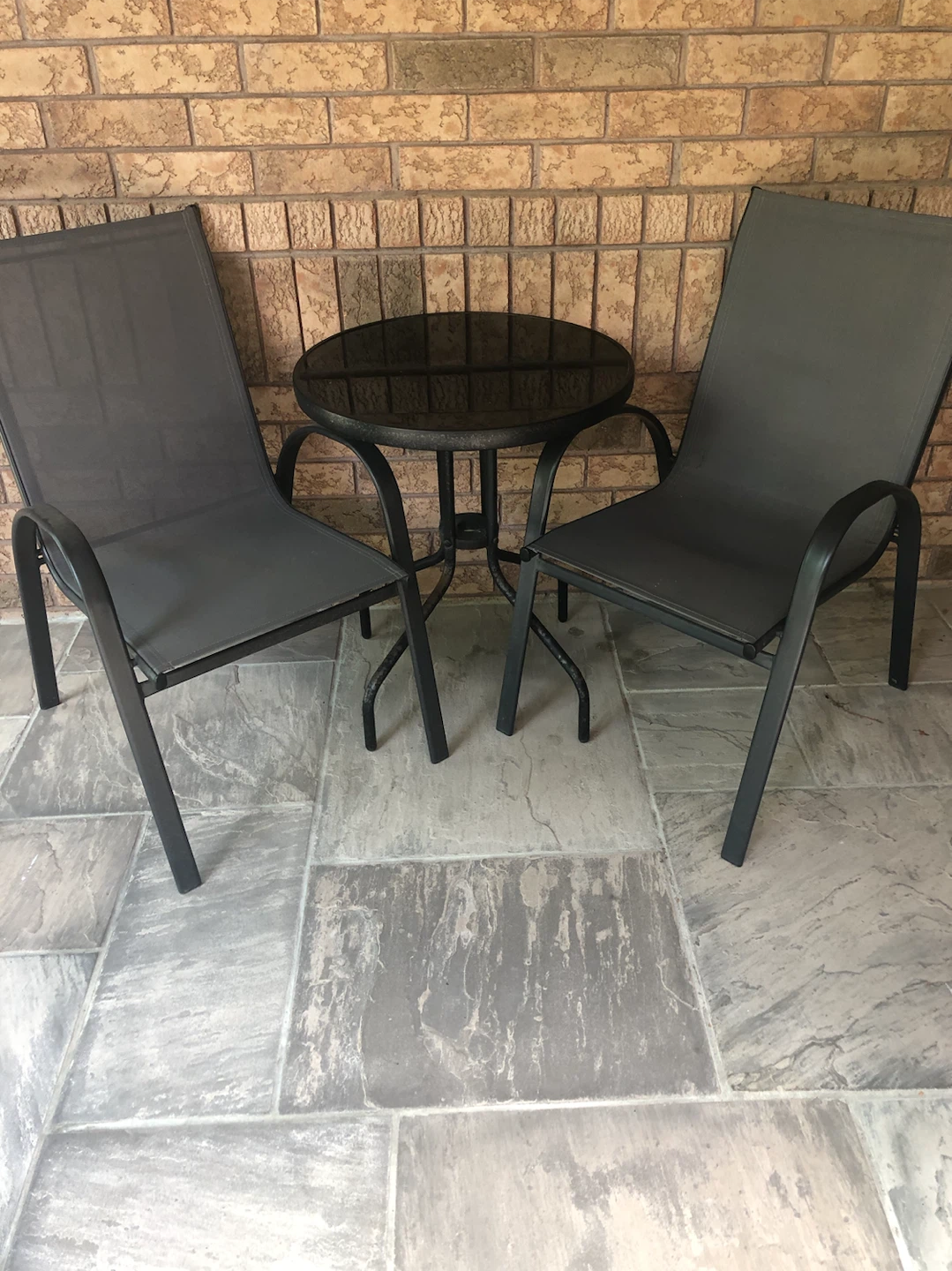 Outdoor bistro set with two chairs and table