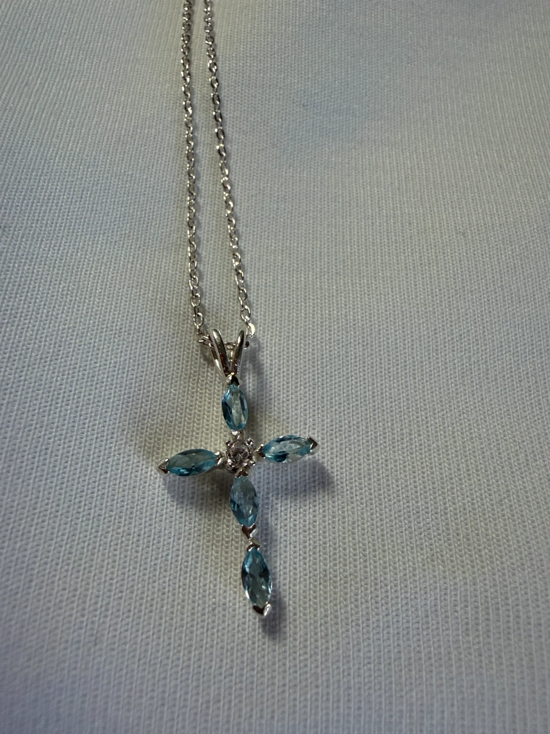Blue Topaz Cross Pendant Sterling Silver Necklace