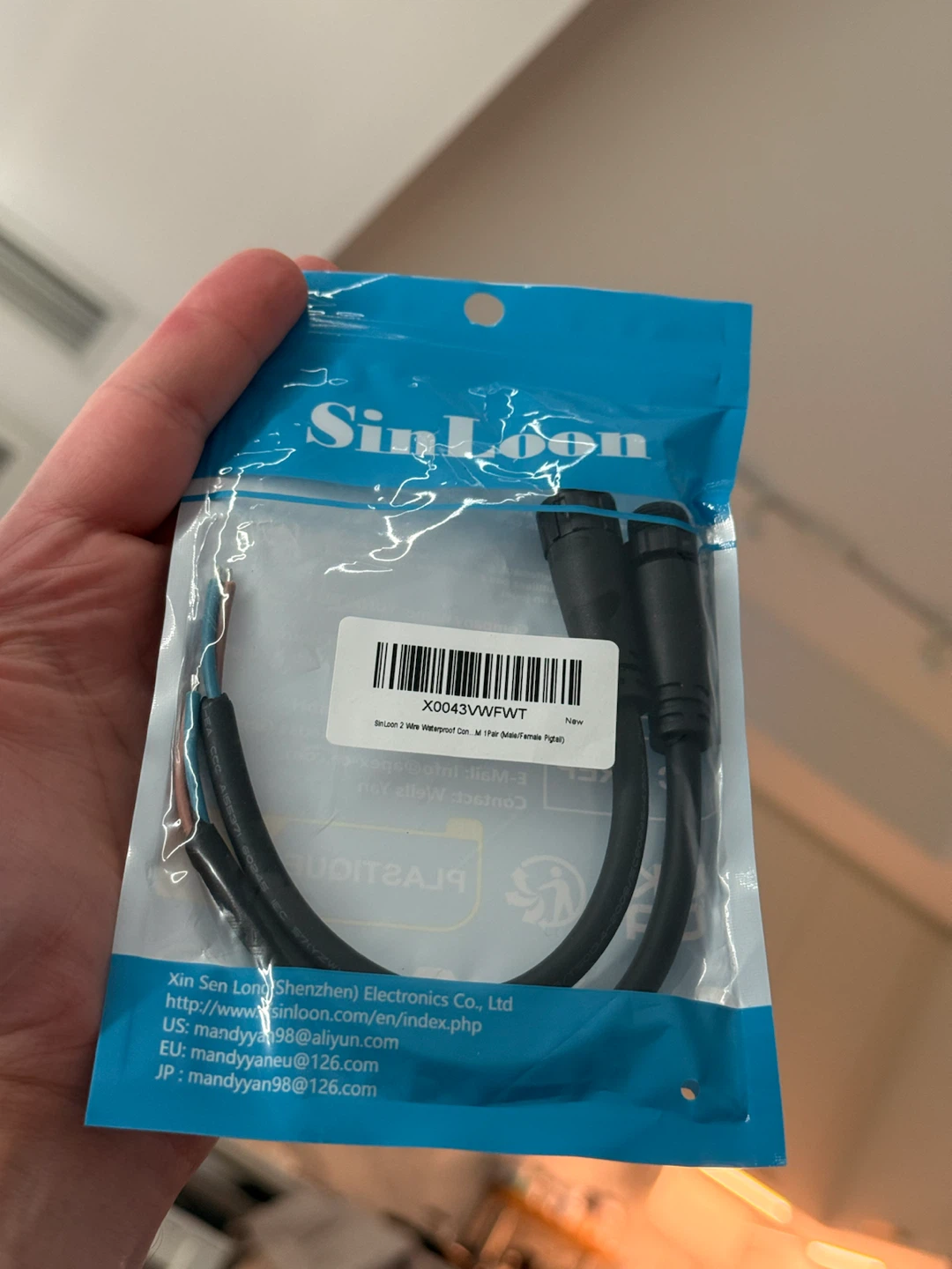 M12 Waterproof Connector Cable 20cm Male/Female