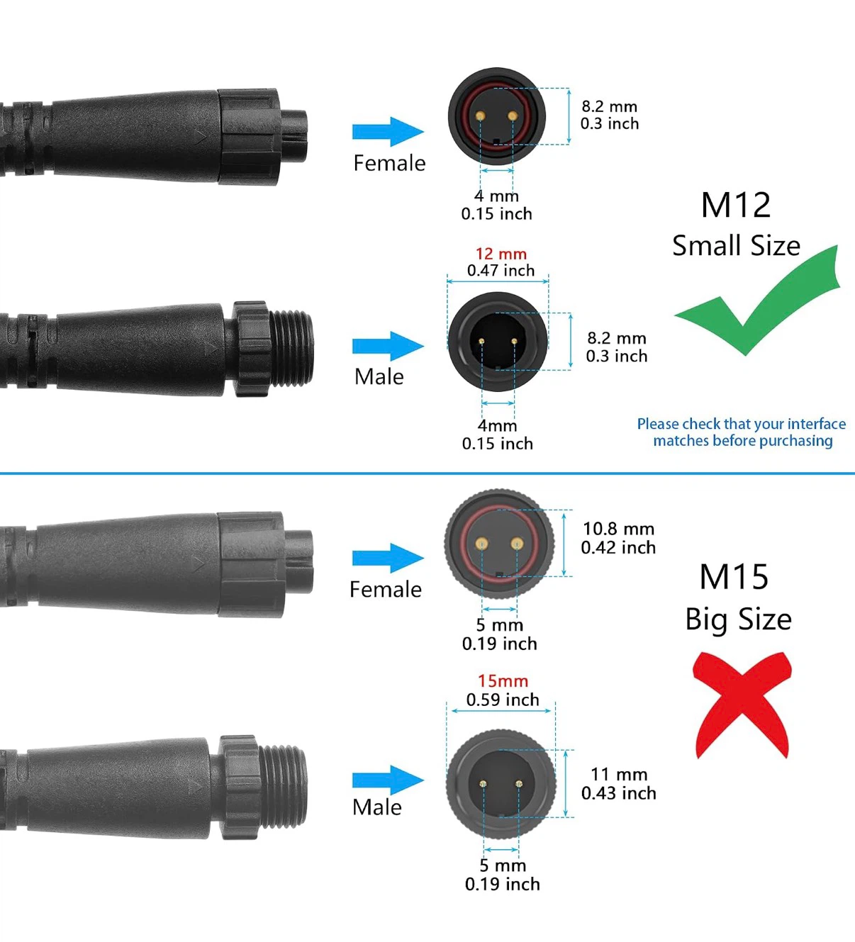 M12 Waterproof Connector Cable 20cm Male/Female - photo 5