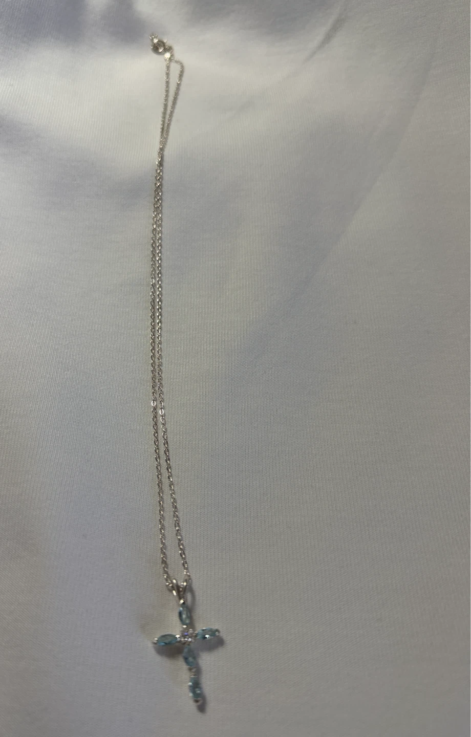 Blue Topaz Cross Pendant Sterling Silver Necklace - photo 4