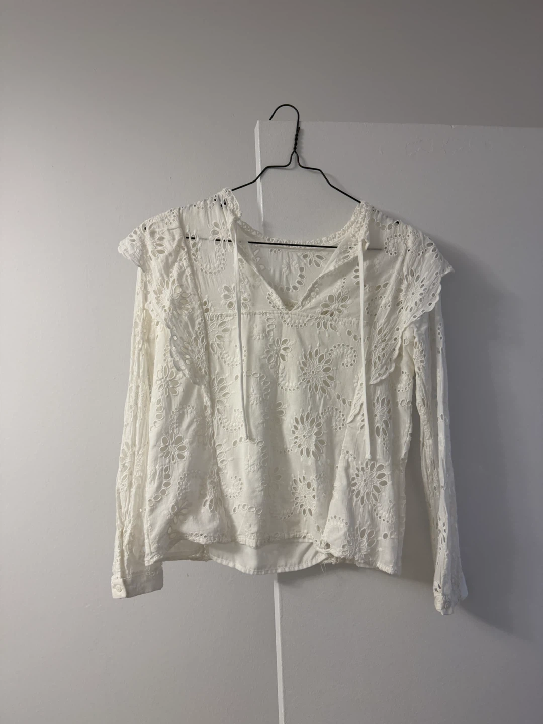 Reserved White Embroidered Blouse - Size 38