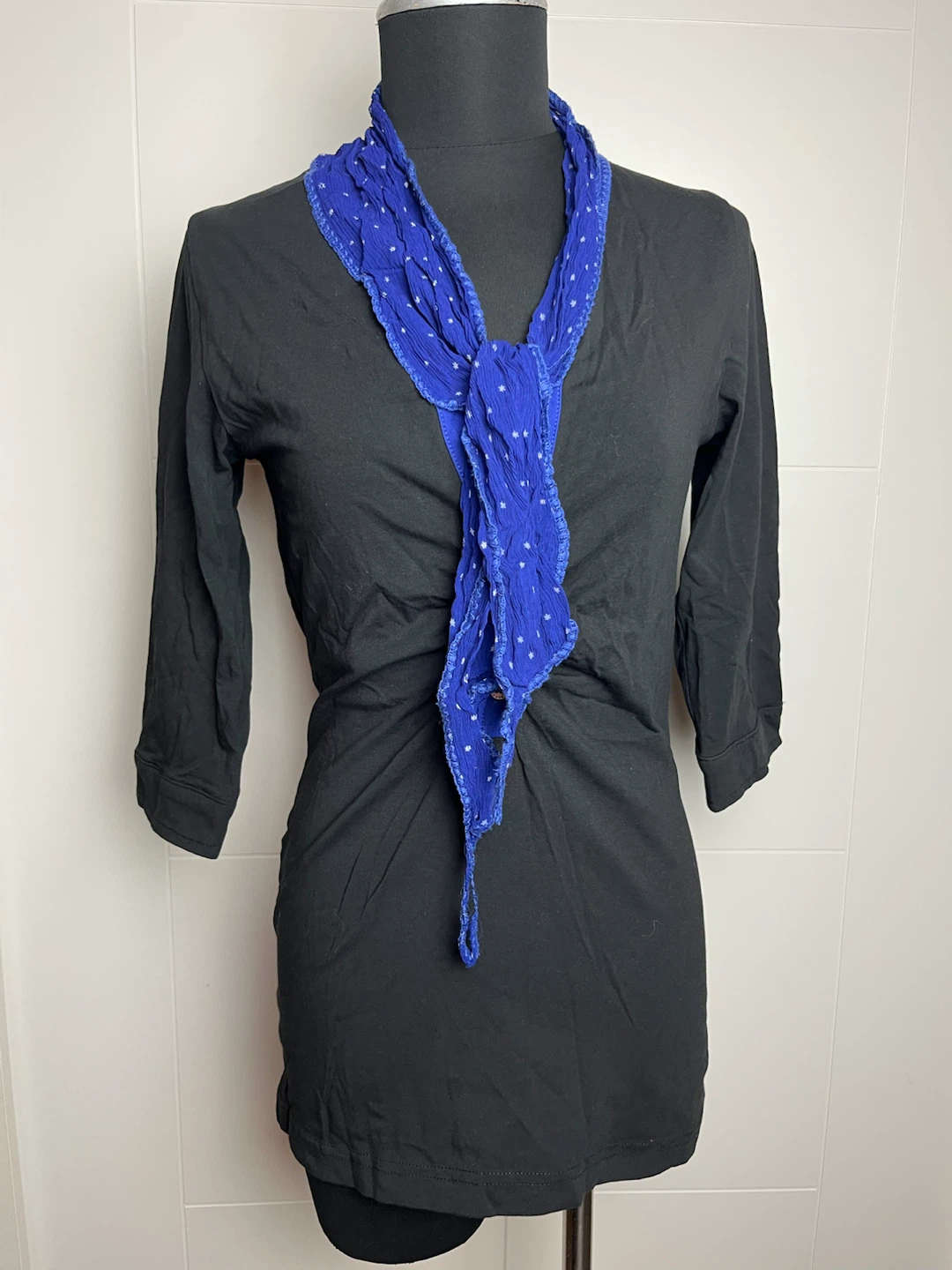 DEPT Black 3/4 Sleeve Top with Blue Scarf Detail