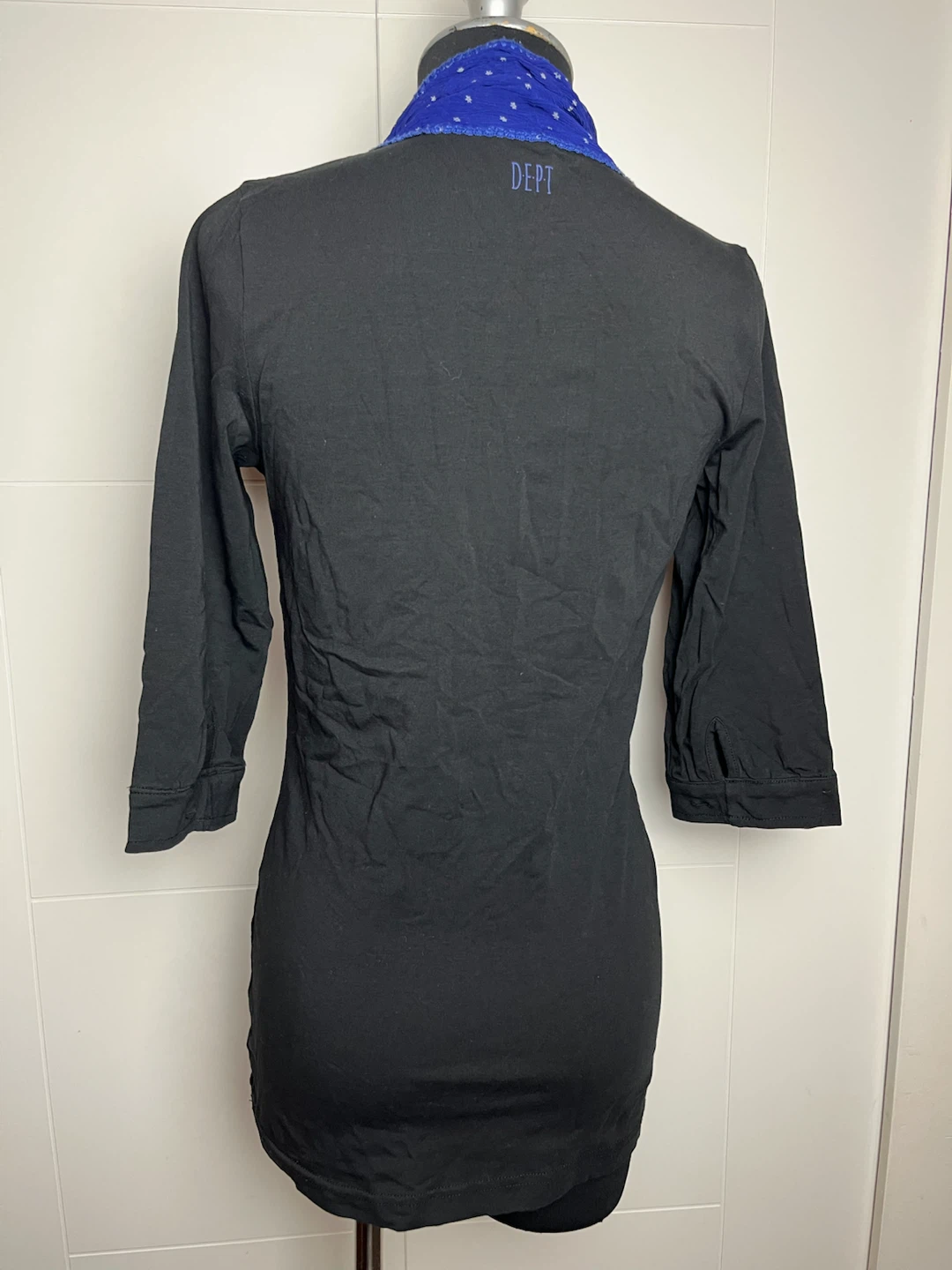 DEPT Black 3/4 Sleeve Top with Blue Scarf Detail - photo 3