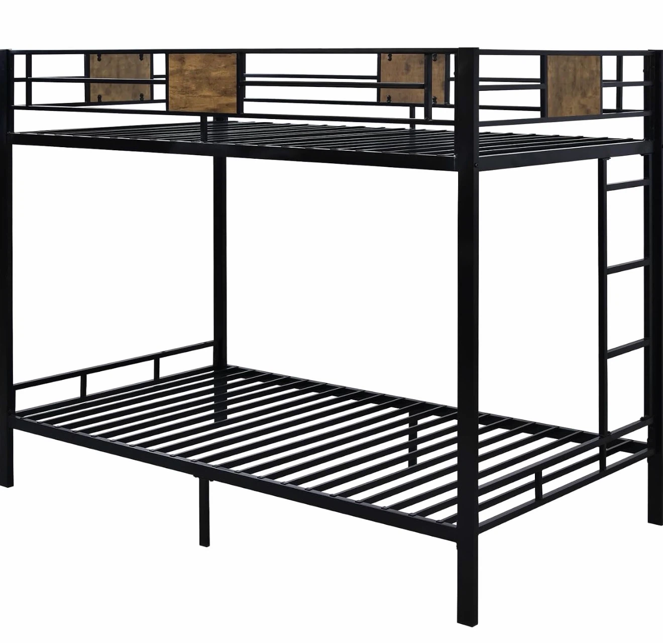 Black Metal Twin Over Twin Bunk Bed with Wood Accents - photo 2