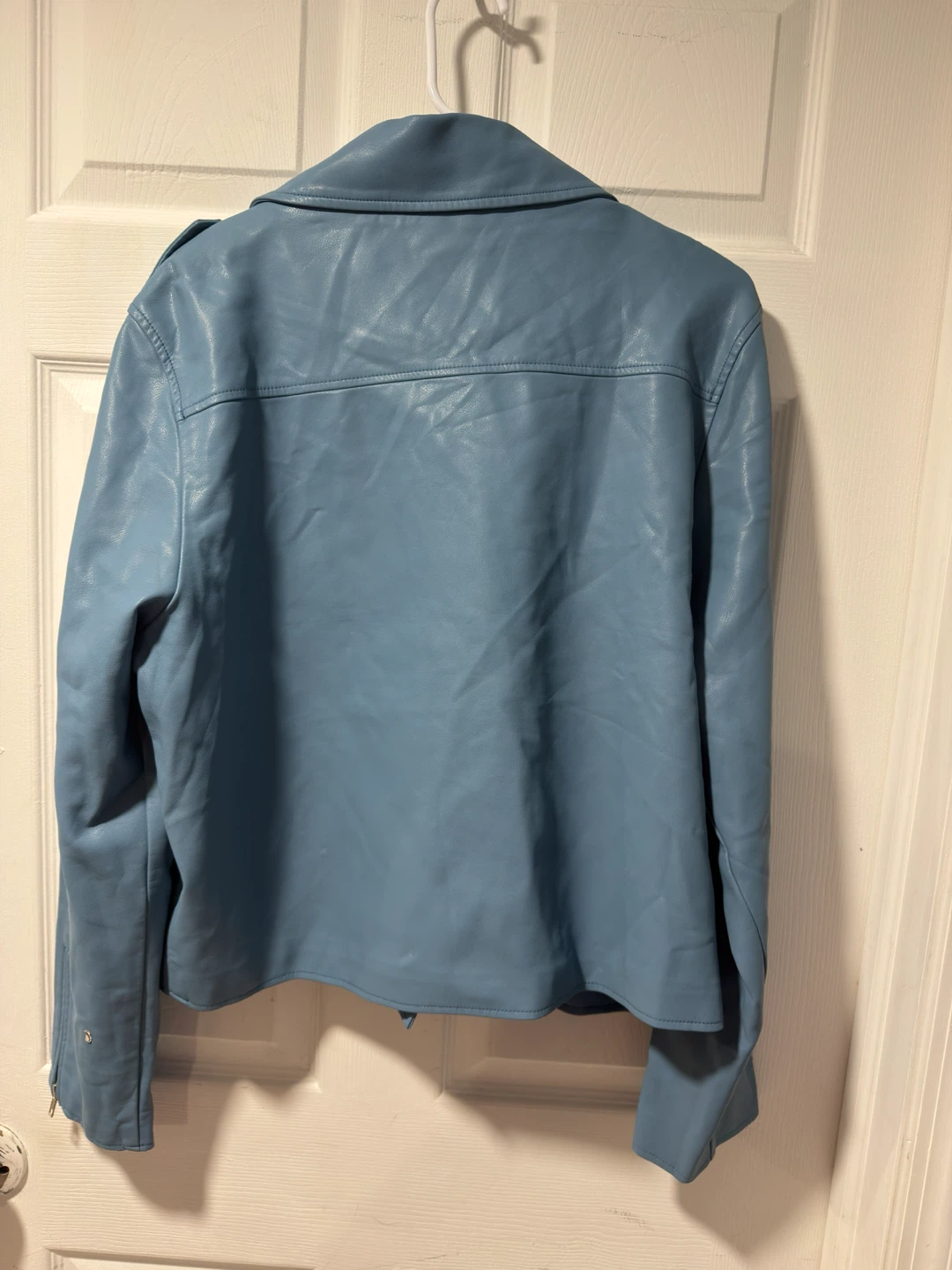 Blue Faux Leather Moto Jacket - Size Large - photo 2