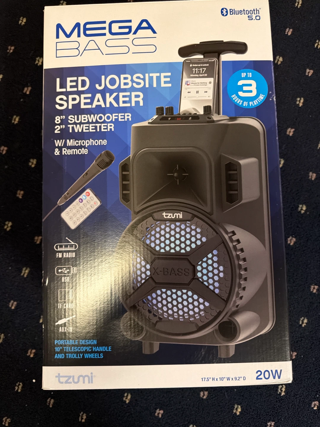 Tzumi Mega Bass LED Jobsite Speaker with Mic & Remote