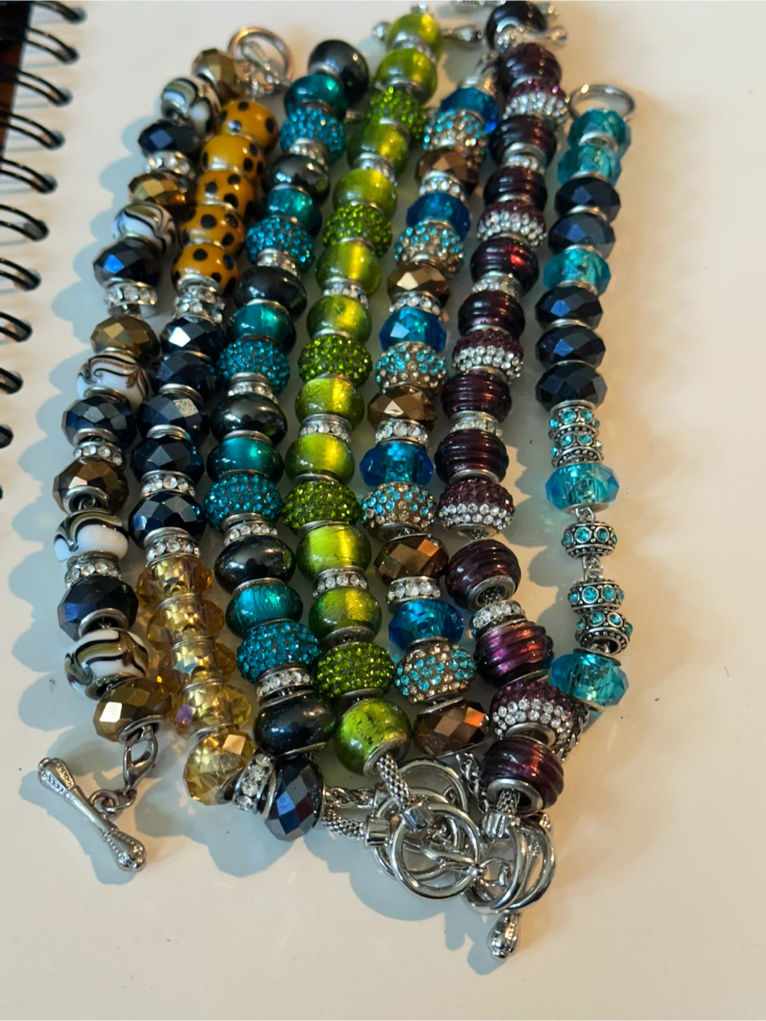 7 beaded European charm bracelets some beads stamped 925