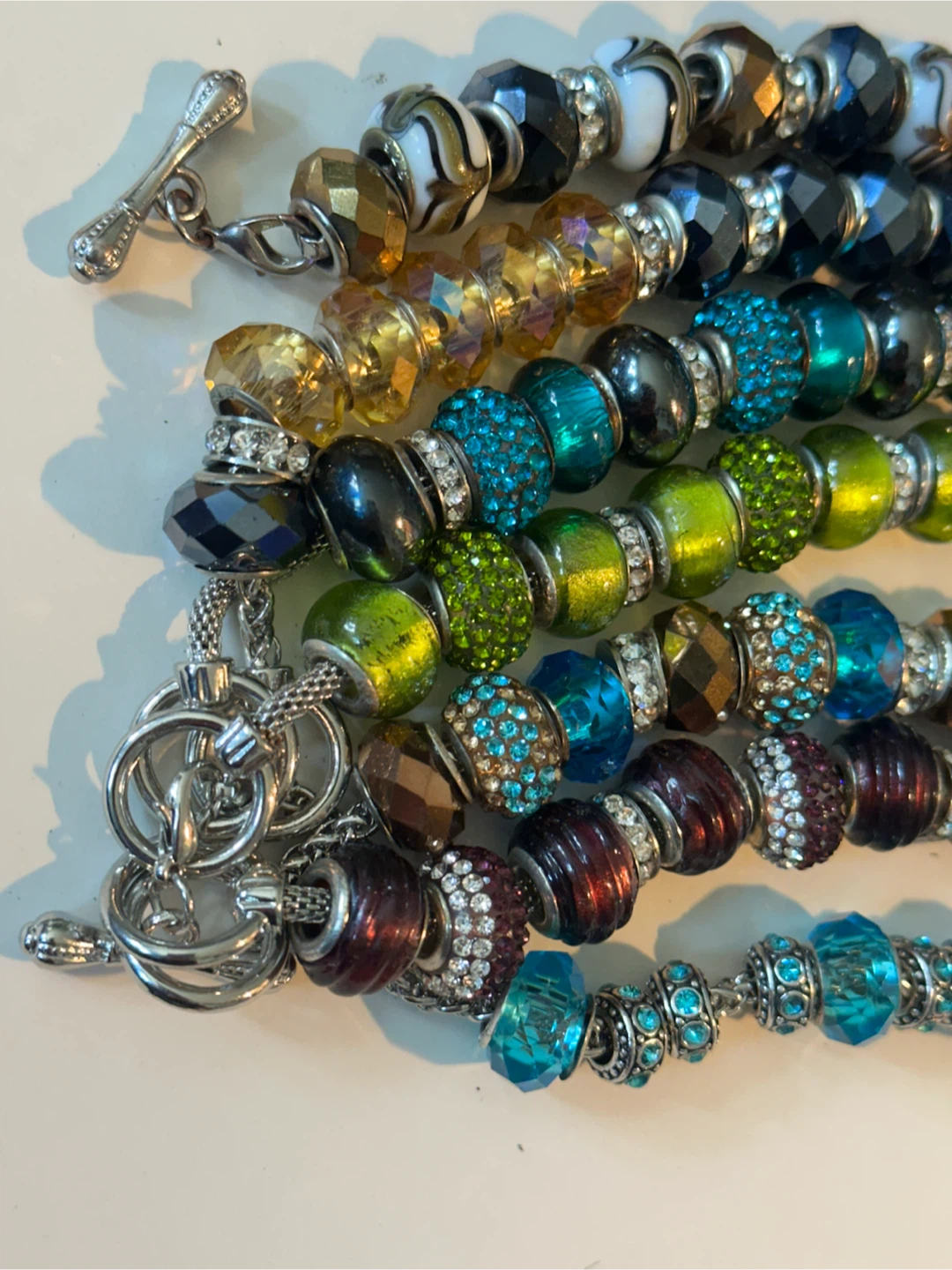 7 beaded European charm bracelets some beads stamped 925 - photo 3