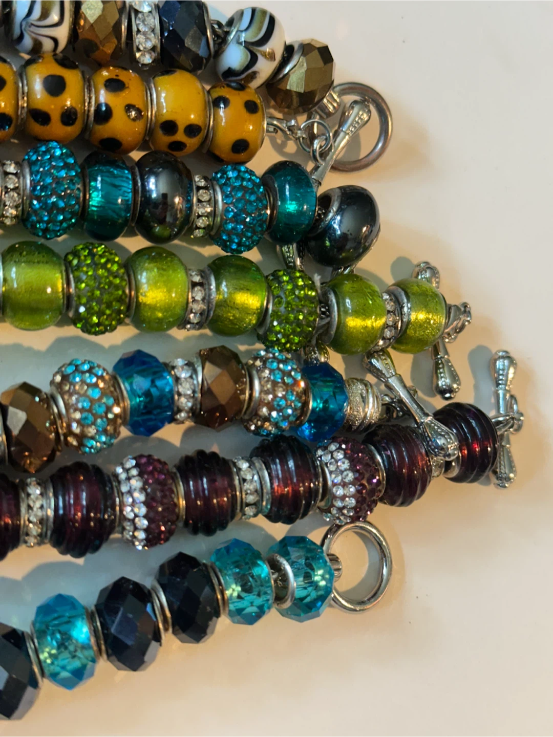 7 beaded European charm bracelets some beads stamped 925 - photo 5