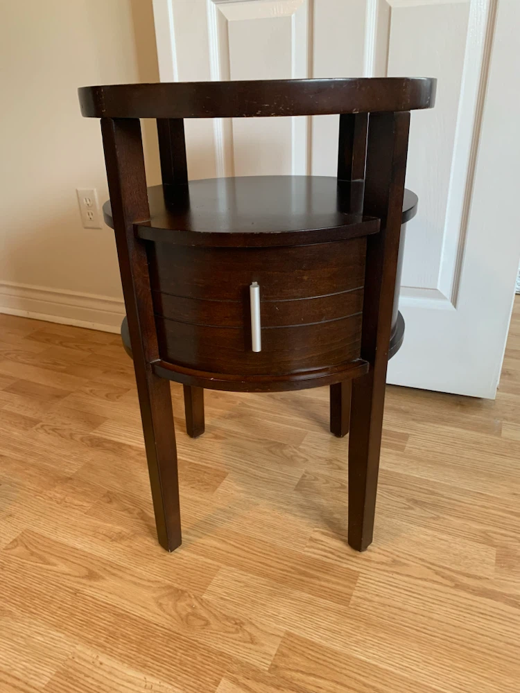 Round Dark Wood Side Table with Drawer