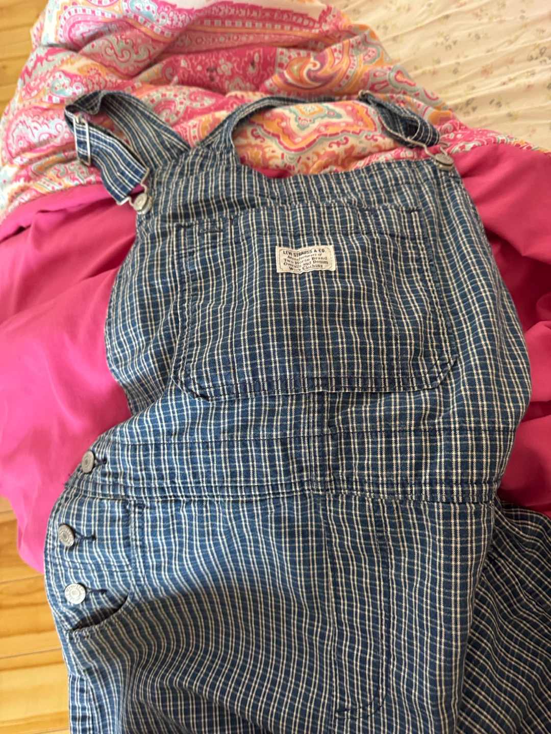 Levi's Blue Plaid Short Overalls Size M - photo 3