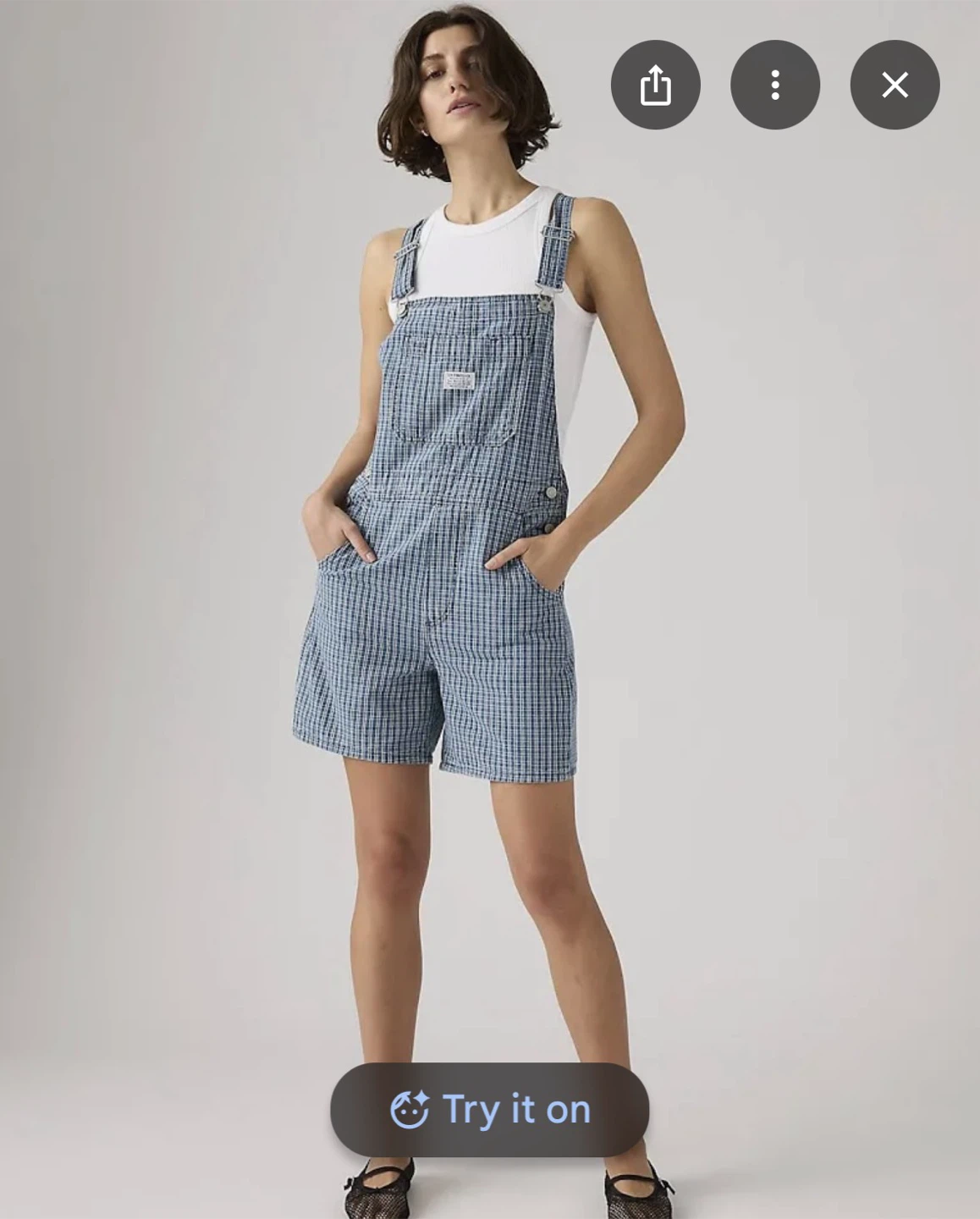 Levi's Blue Plaid Short Overalls Size M - photo 5
