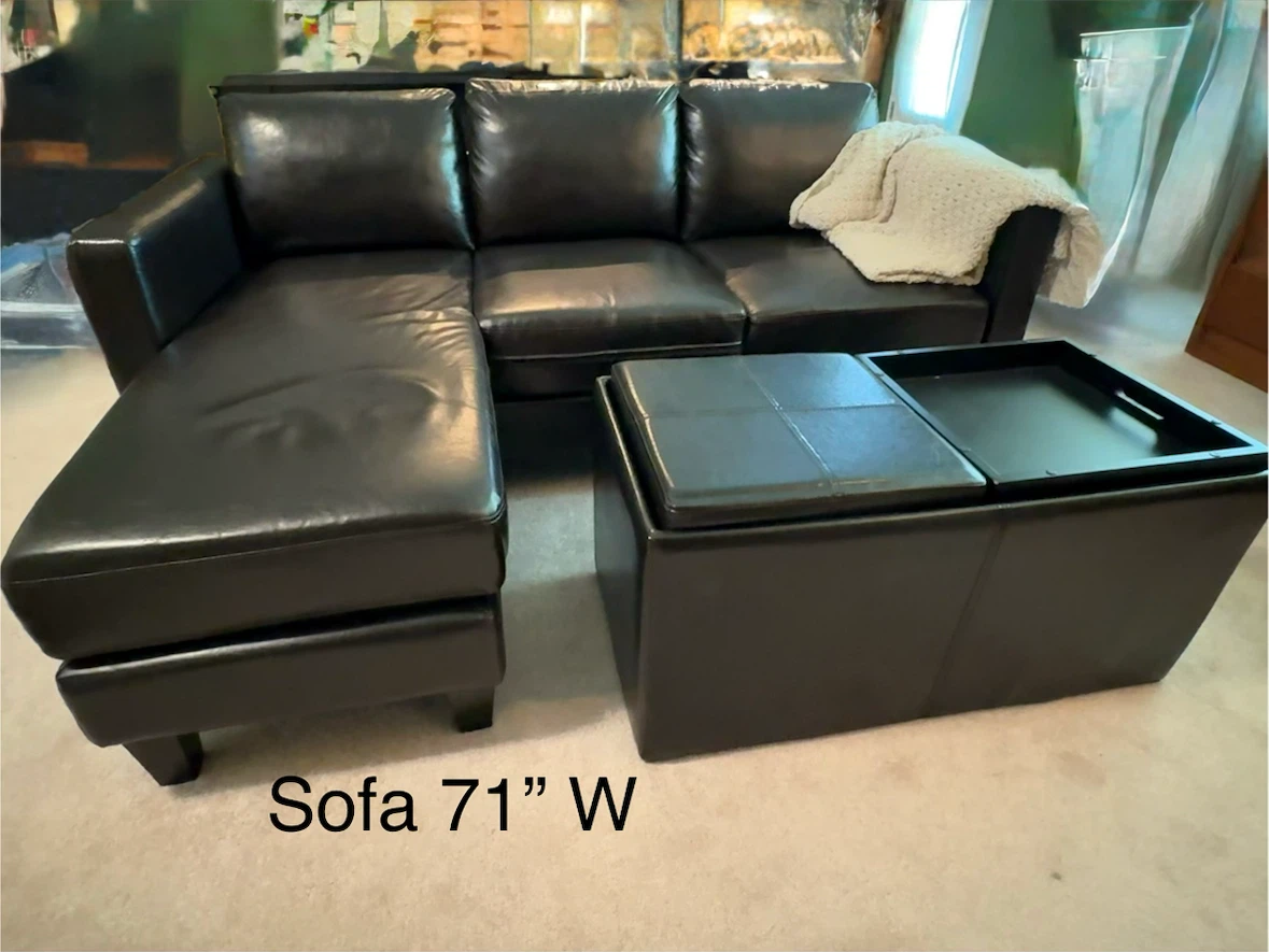 Black Leather Sectional Sofa with Ottoman