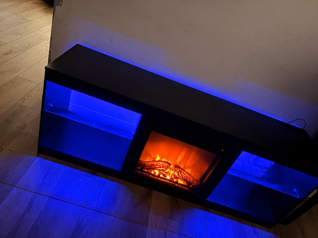 Black Electric Fireplace TV Stand with Blue LED Lights
