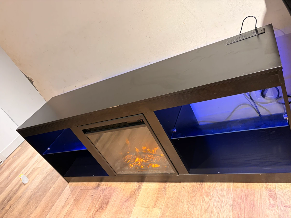 Black Electric Fireplace TV Stand with Blue LED Lights - photo 2