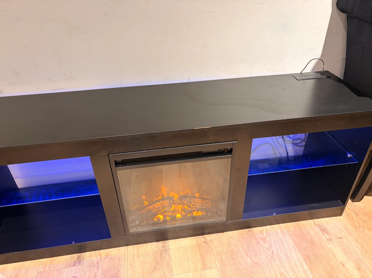 Black Electric Fireplace TV Stand with Blue LED Lights - photo 4