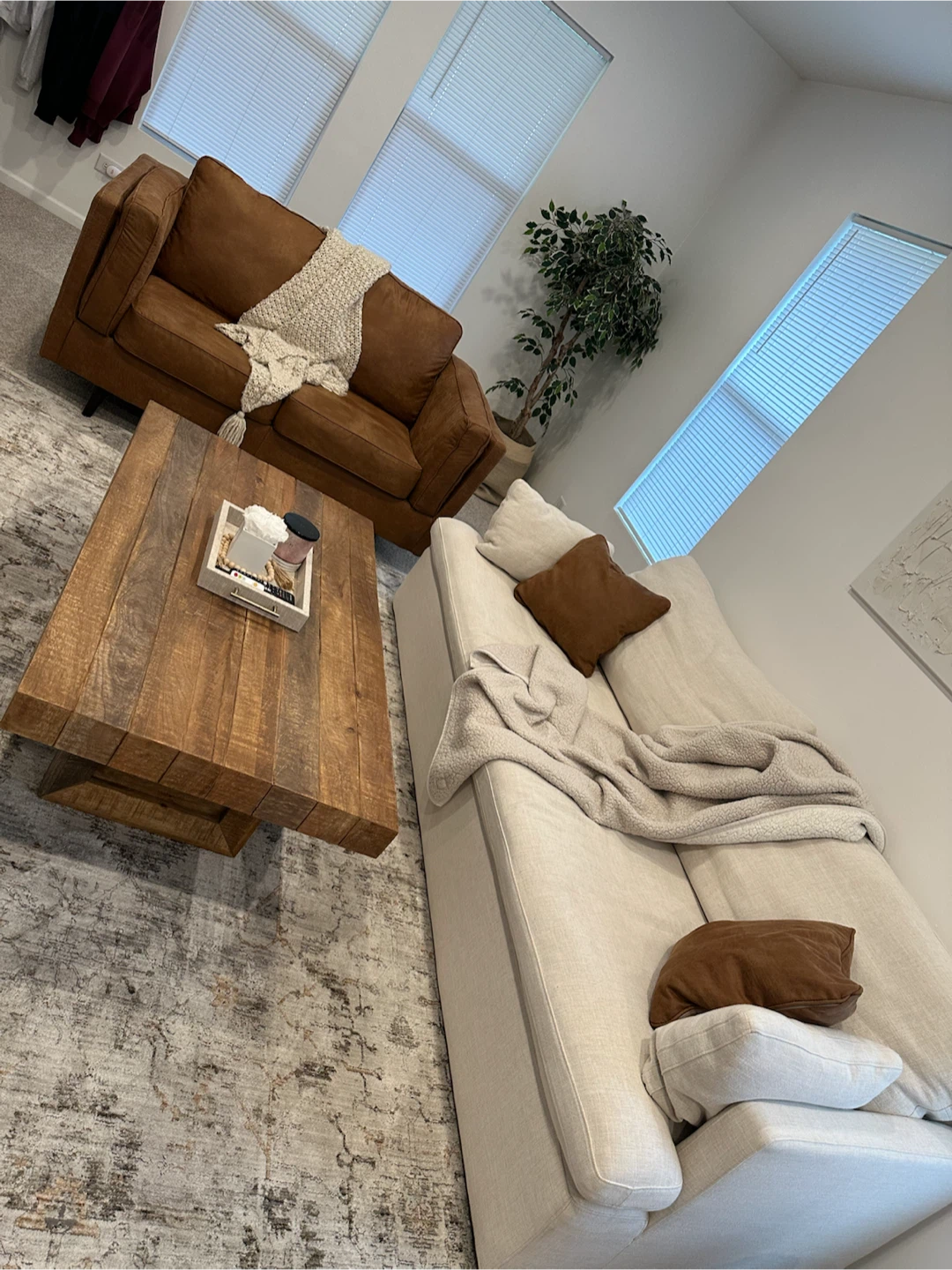 White Sofa & Brown Faux Leather Loveseat Sofa