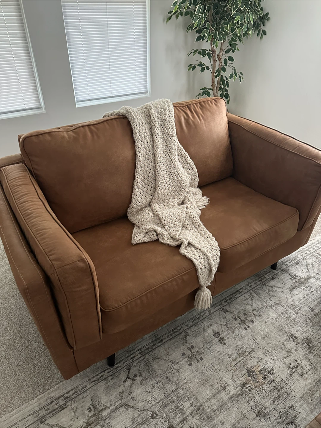 White Sofa & Brown Faux Leather Loveseat Sofa - photo 2