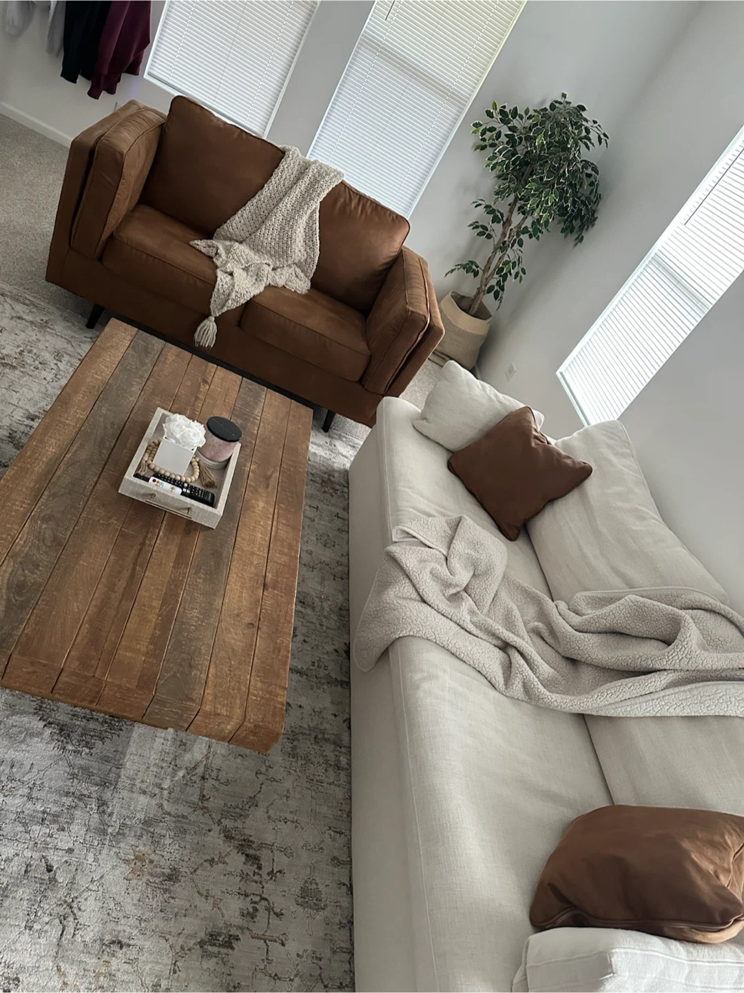 White Sofa & Brown Faux Leather Loveseat Sofa - photo 4