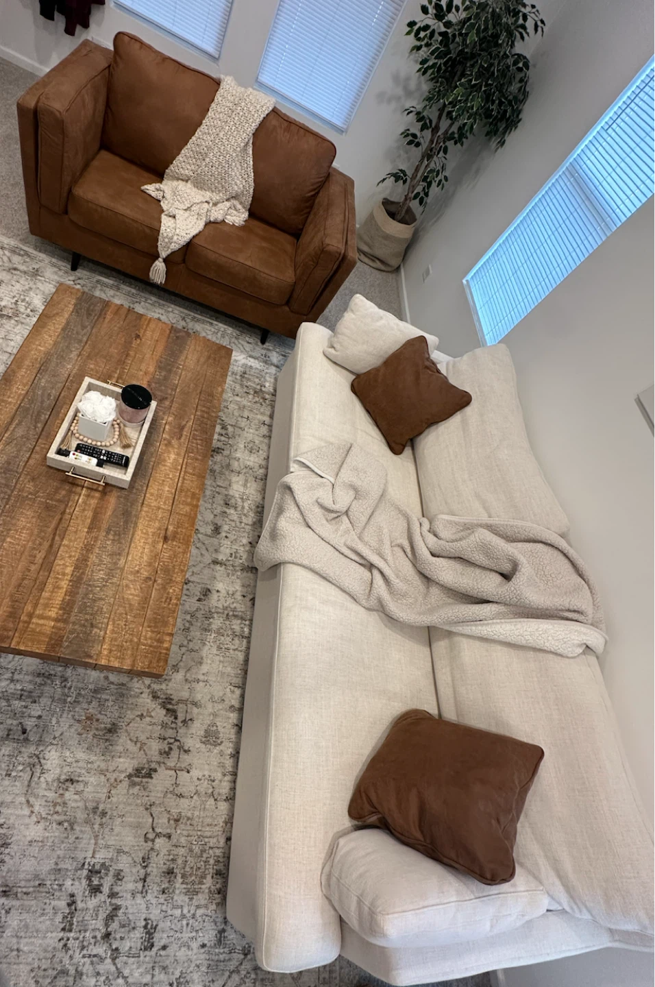 White Sofa & Brown Faux Leather Loveseat Sofa - photo 3